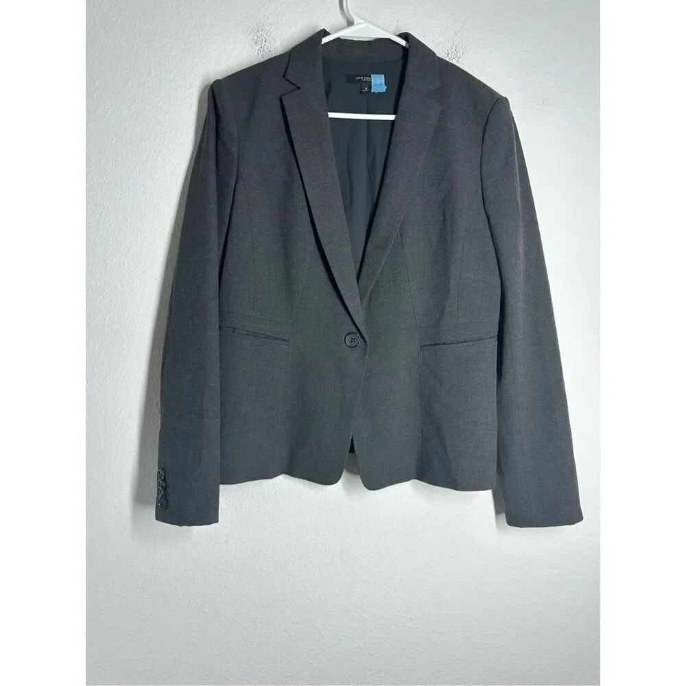 Ann Taylor Blazer Womens 8 One Button Jacket Gray Preppy Office Career Lined